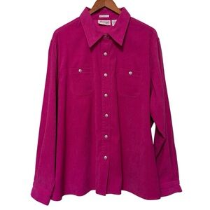 Joanna Plus Suede Long Sleeve Button Up Shacket Shirt Women’s 2X Hot Pink Tunic